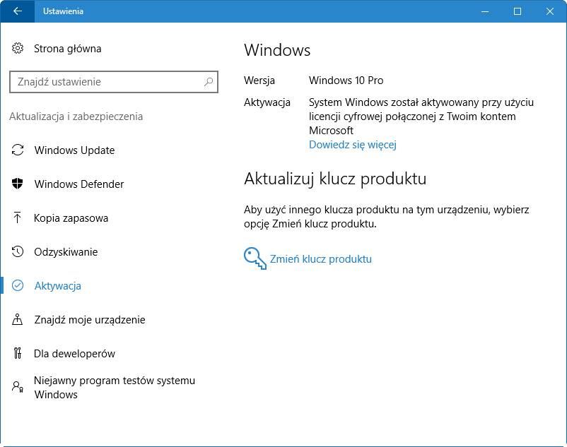 Активированная Windows 10 с использованием цифровой лицензии из учетной записи Microsoft