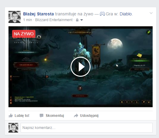 Прямая трансляция на Facebook с Diablo III