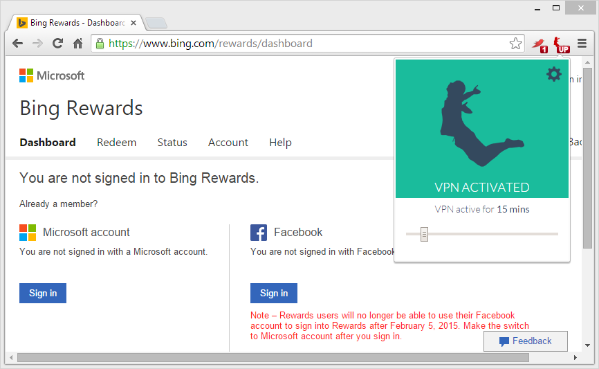 Вход в систему Bing Rewards для учетной записи Microsoft