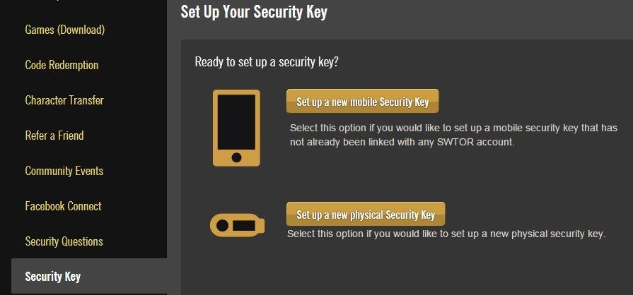 Добавление ключа безопасности в учетную запись SW: TOR