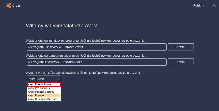 Удалить Avast