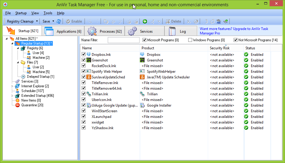 AnVir Task Manager - приложения, запущенные с системой