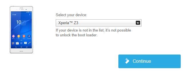 Выбор устройства на веб-сайте Sony