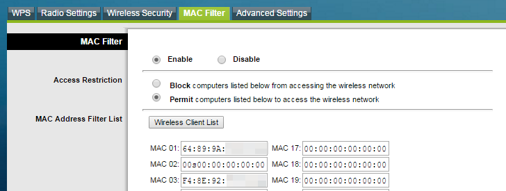 Фильтрация MAC-адресов в маршрутизаторе