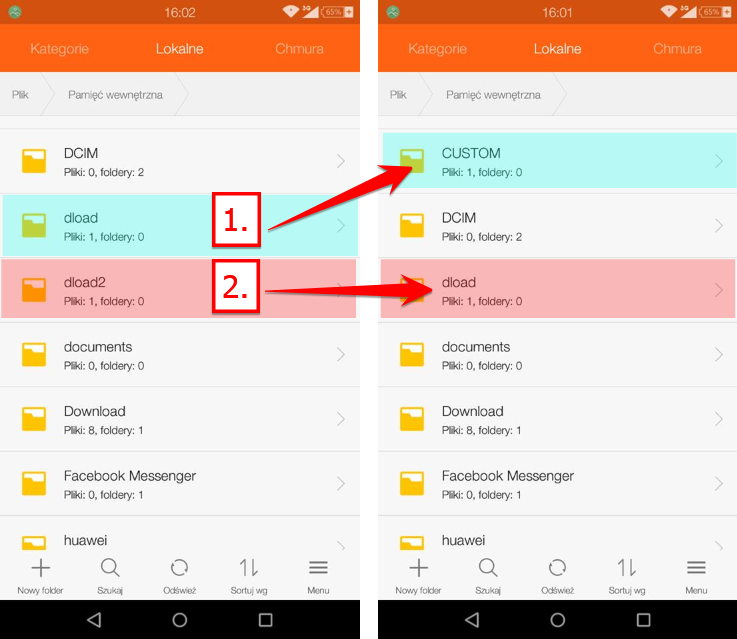 Изменение имен папок DLOAD2 / CUSTOM