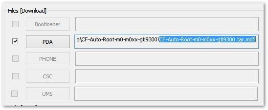 Odin - выбор файла CF Auto Root