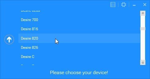 Выберите HTC Desire 820 в наборе инструментов WinDroid