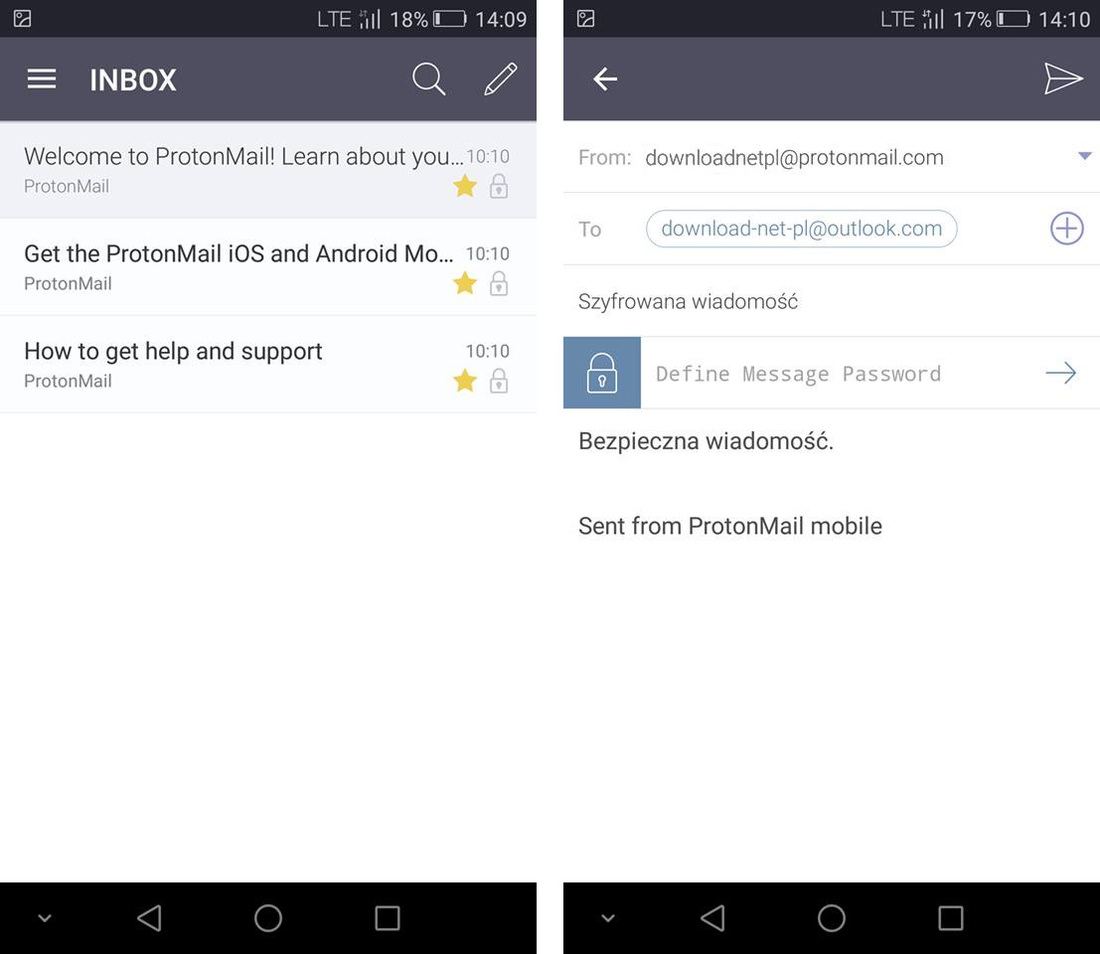 ProtonMail - создание нового сообщения на Android