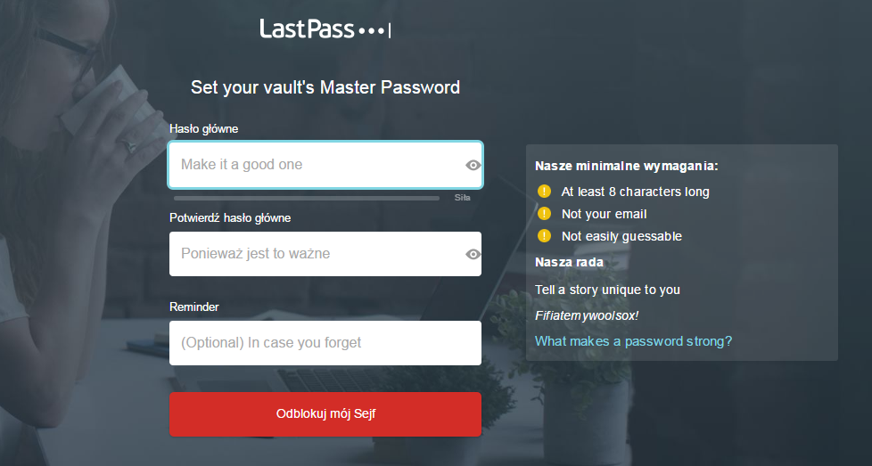 LastPass - создание основного пароля