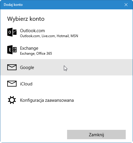 Выбор учетной записи для добавления в календарь Windows 10