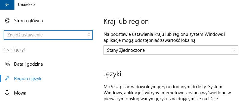 Установите регион в Соединенные Штаты в Windows 10