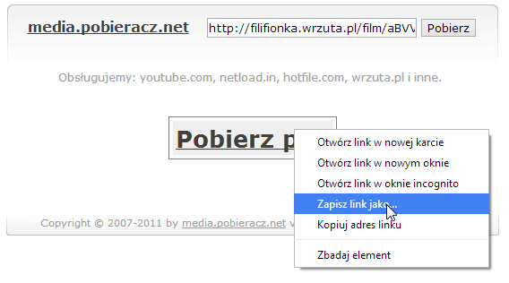 Скачивание фильма с сайта Wrzuta.pl
