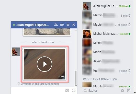 Видео, отправленное через Facebook-чат