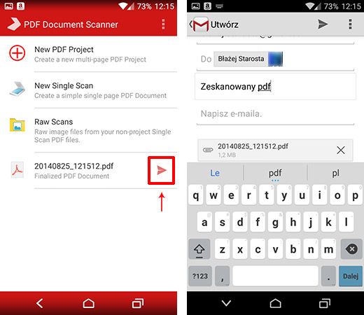 Отправить отсканированный PDF-документ по электронной почте с Android