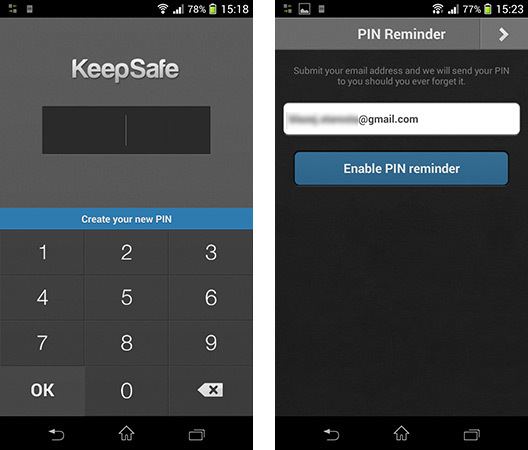 Первый запуск приложения KeepSafe