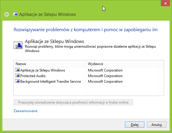 Помощник для устранения неполадок приложений в Windows 8