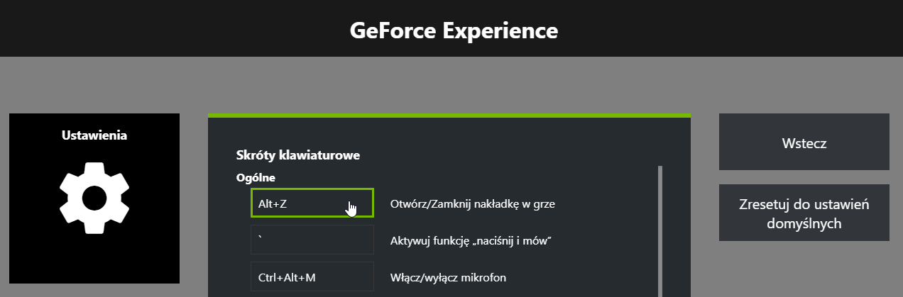 Измените сочетание клавиш с наложением GeForce Experience