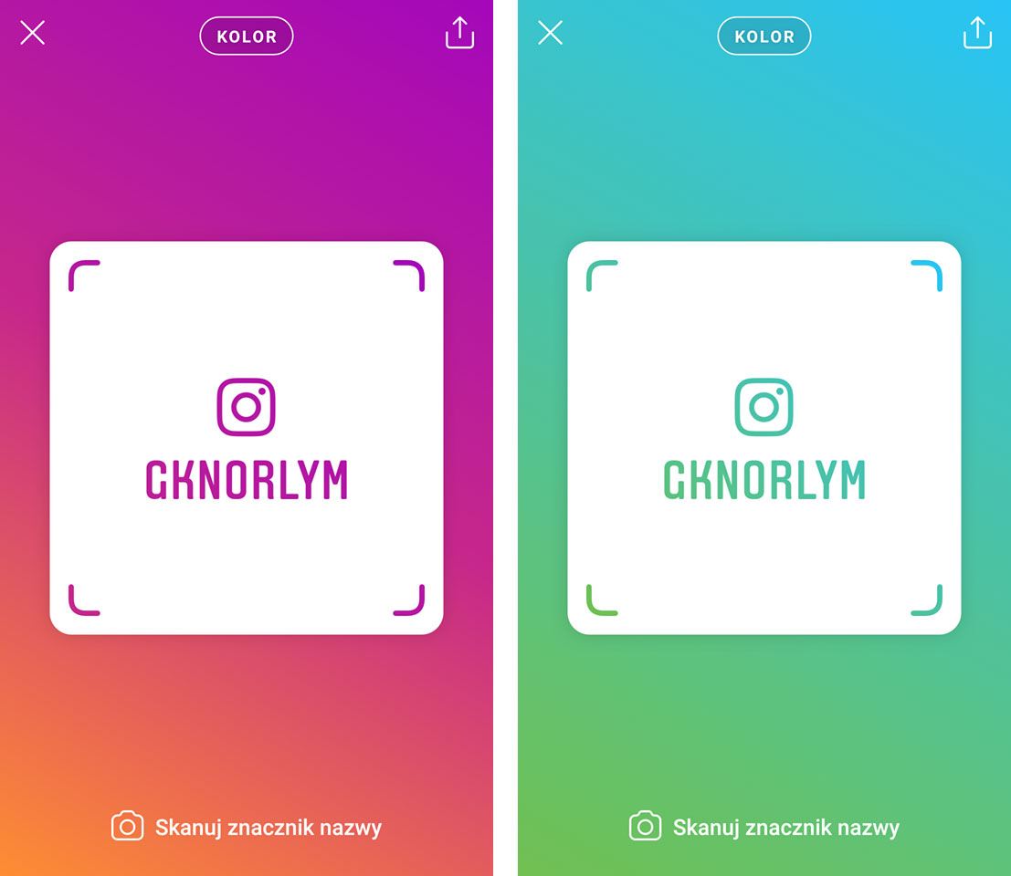 Nametag on Instagram - цветной режим