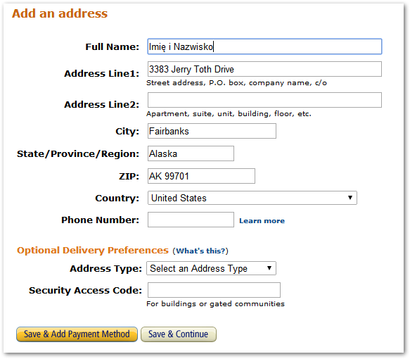 Переписывание сгенерированного адреса на Amazon.com