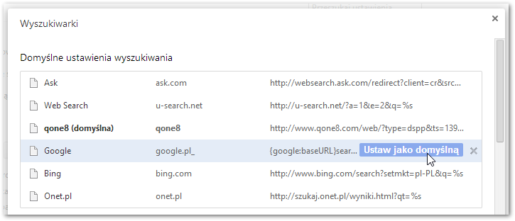 Управление поисковыми системами в Chrome