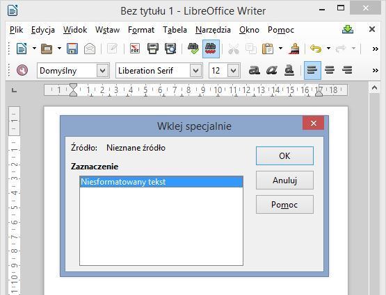 LibreOffice Writer - вставка неформатированного текста