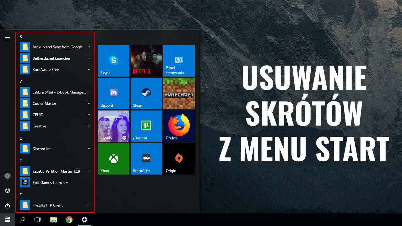 Удаление ярлыков из меню «Пуск» в Windows 10