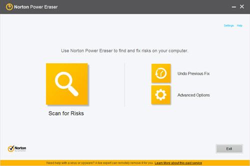 Norton Power Eraser - главный экран