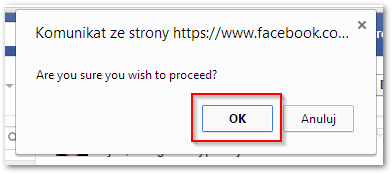 Подтверждение готовности удалить сообщение Facebook в Chrome