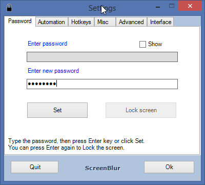 Установка пароля в ScreenBlur