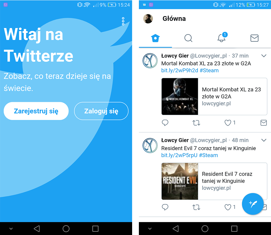 Twitter Lite - логин и основной интерфейс приложения