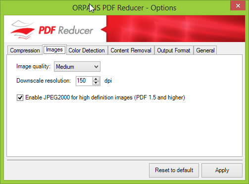 Orpalis PDF Reducer Free - опции