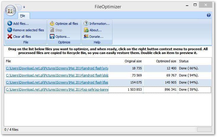 FileOptimizer - окно программы
