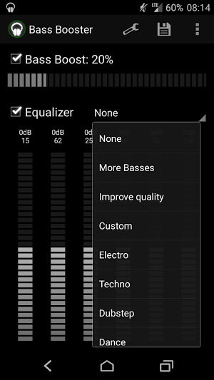 Основной экран приложения Bass Booster