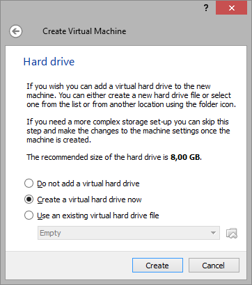 Создание нового виртуального диска в VirtualBox