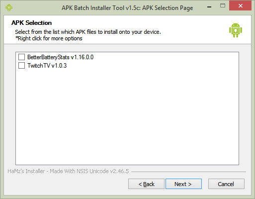 APK Batch Installer Tool - выбор приложения для установки