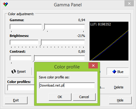 Gamma Panel - сохранение профиля