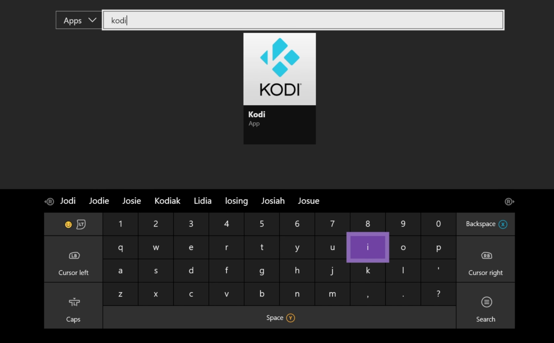 Найдите приложение Kodi в Xbox One Store