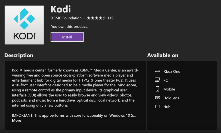 Установите Kodi на Xbox One