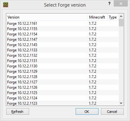 Forge - выбор версии для установки