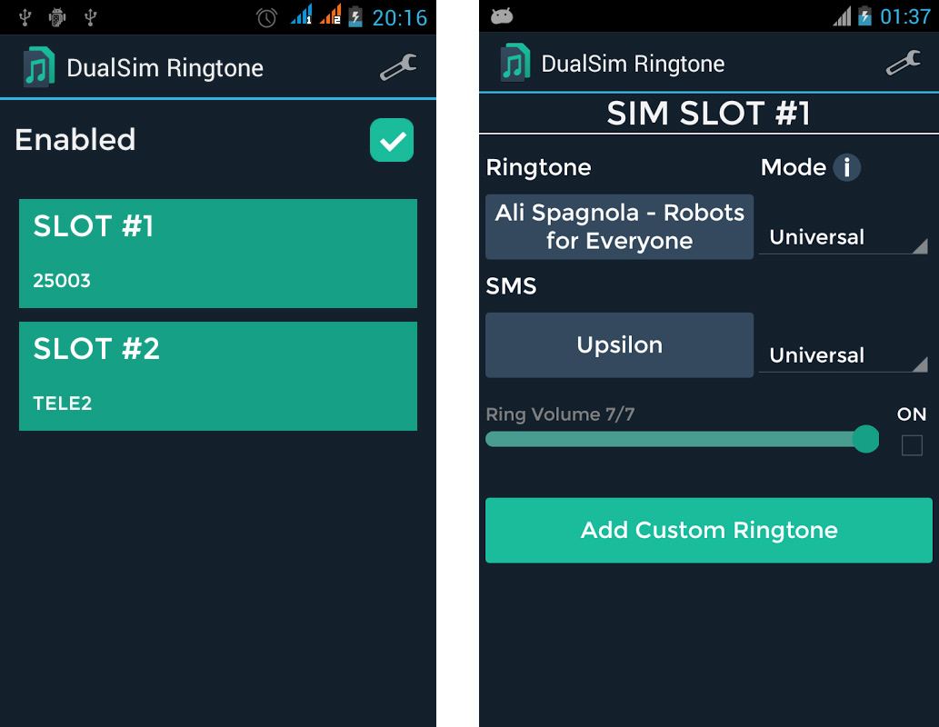 Ringtone DualSim - отдельные мелодии для SIM-карт с использованием приложения