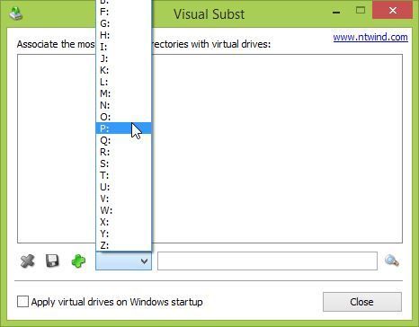 Выбор буквы диска в Visual Subst