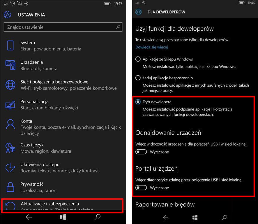 Windows 10 Mobile - режим разработчика