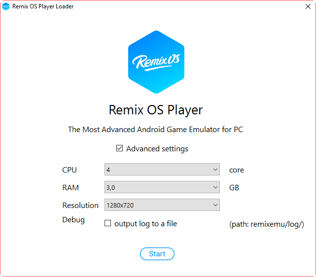 Remix OS Player - предварительная настройка