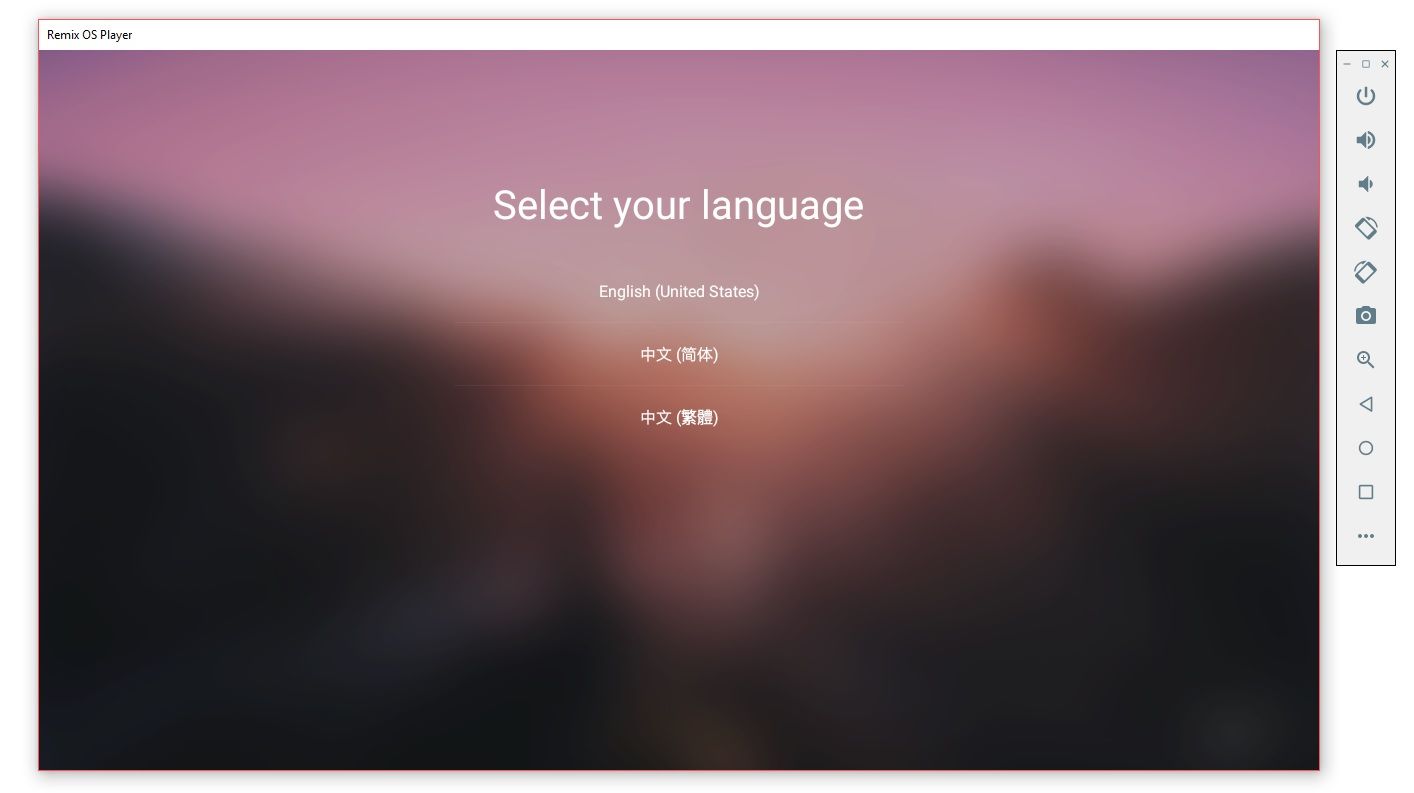 Remix OS Player - выбор языка
