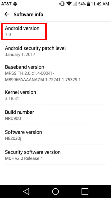 Проверьте версию Android LG G5