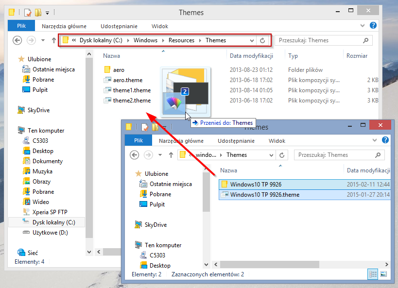 Копирование файлов стиля Windows 10 в Windows 8.1