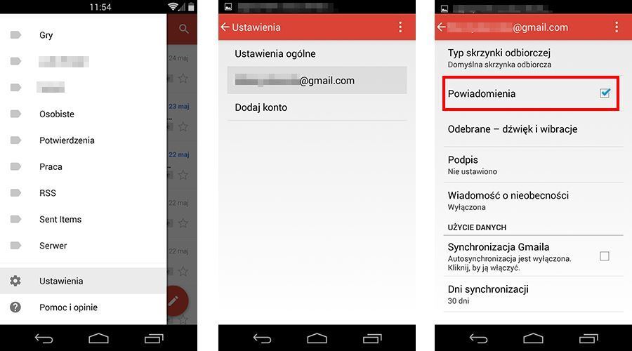 Настройки учетной записи Gmail на Android