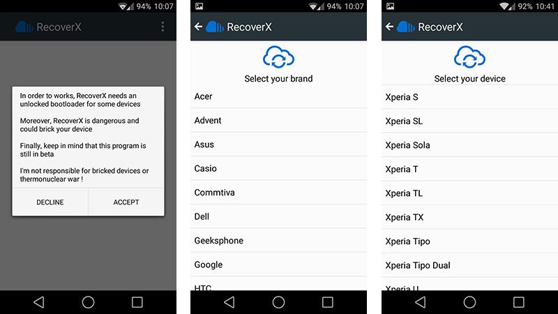 RecoverX - выбор модели устройства