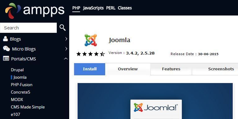 AMPPS - установка Joomla
