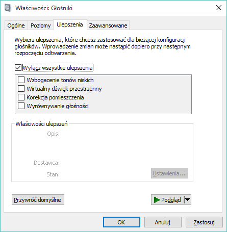 Отключение улучшений звука в Windows 10